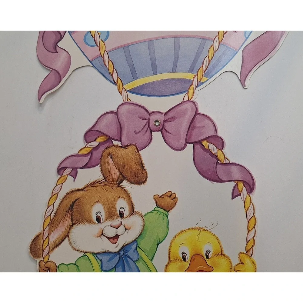 Vtg 1993‎ American Greetings Easter Cut Out Hot Air Balloon Duck Bunny Jointed